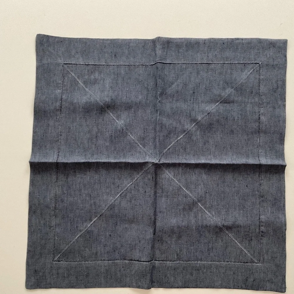 Marchsf Linen Napkin Set of 14 Denim Hemstitch Peter Speliopoulos 21”L x 21”W
